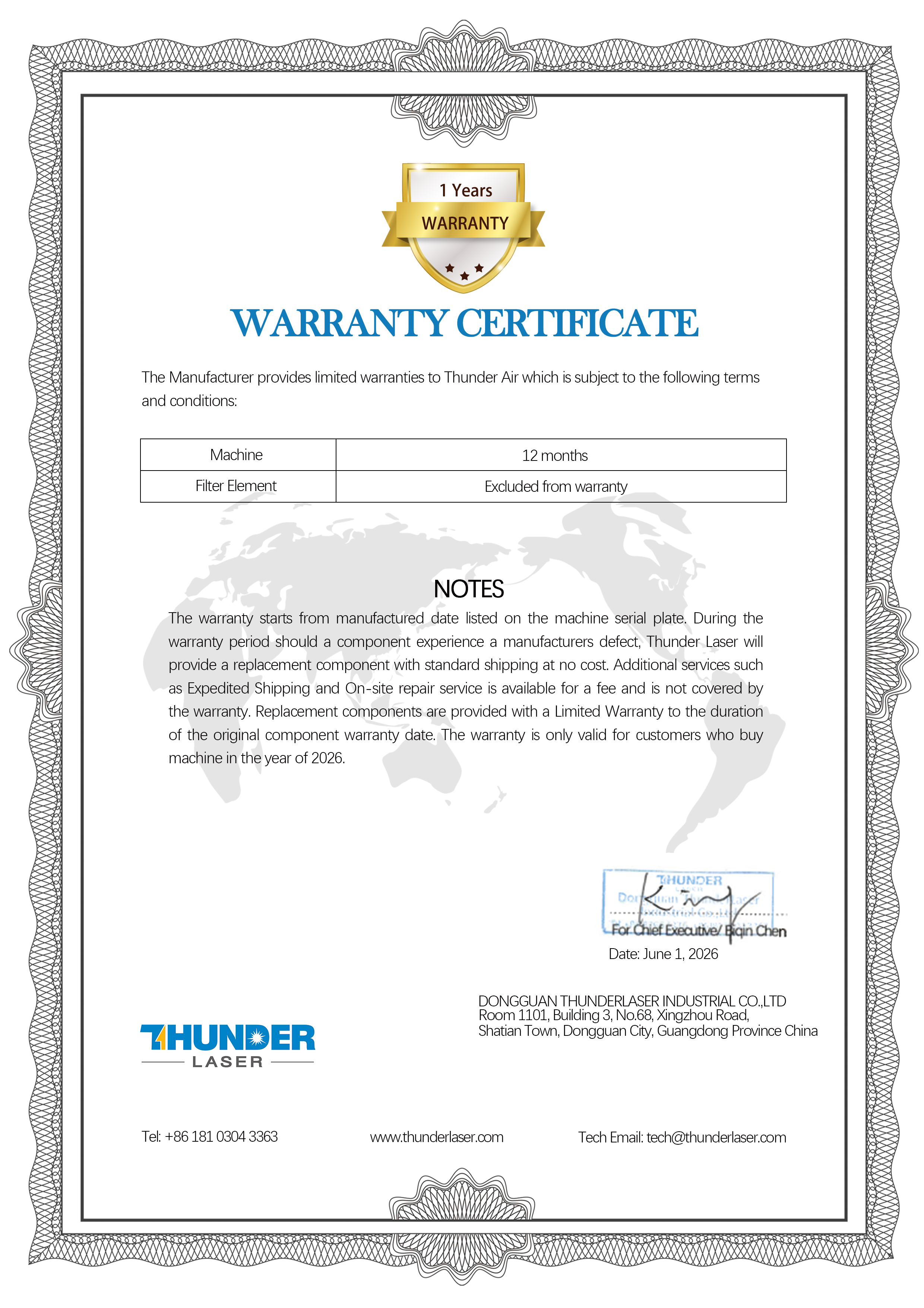 ThunderAir Warranty 2026