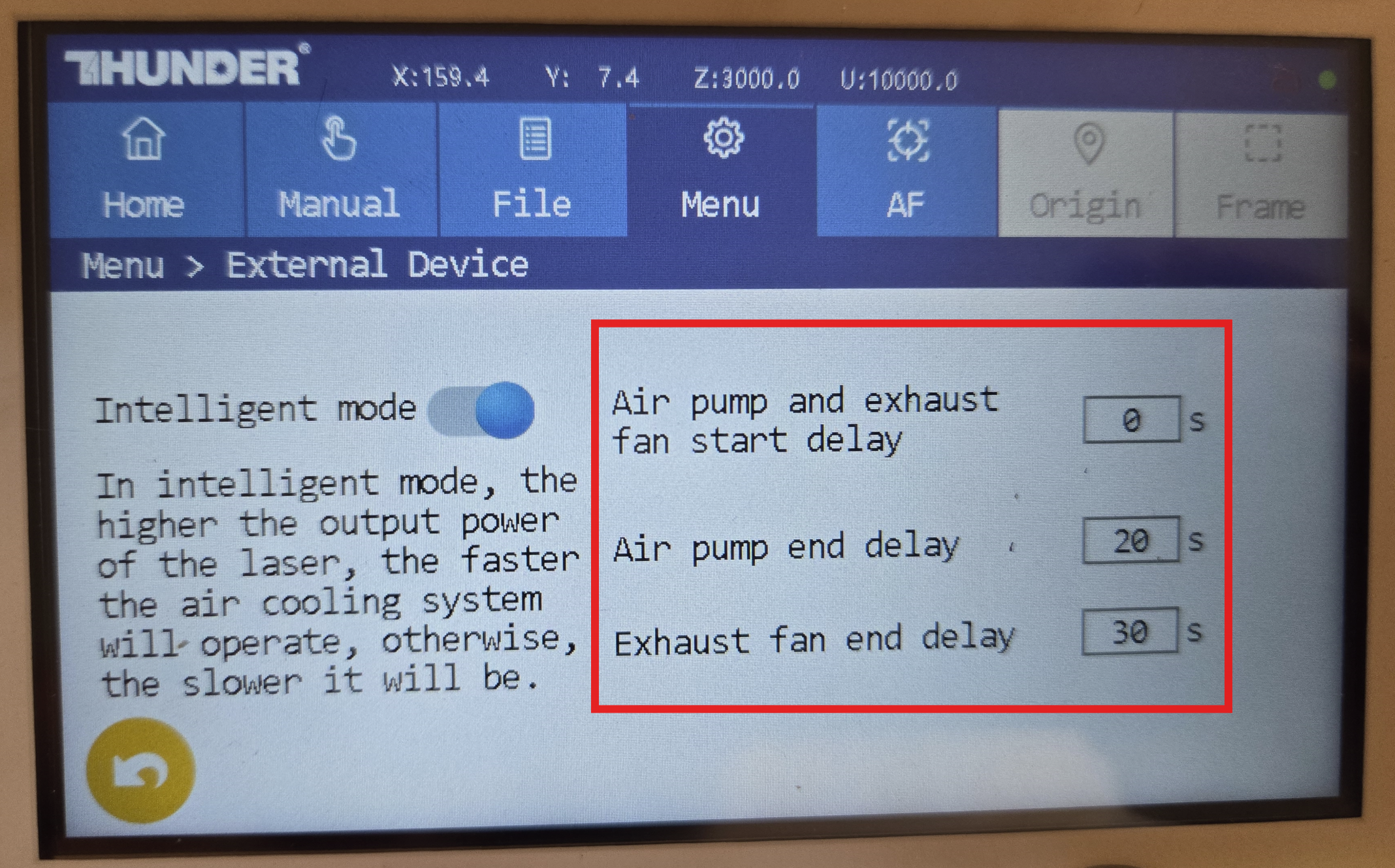 External Devices screen