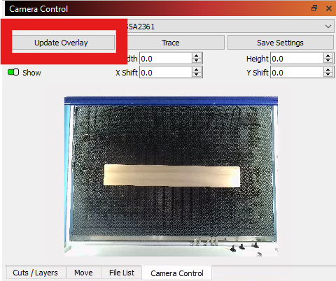 Update Overlay button in Camera Control Window