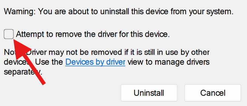 Check box to uninstall driver