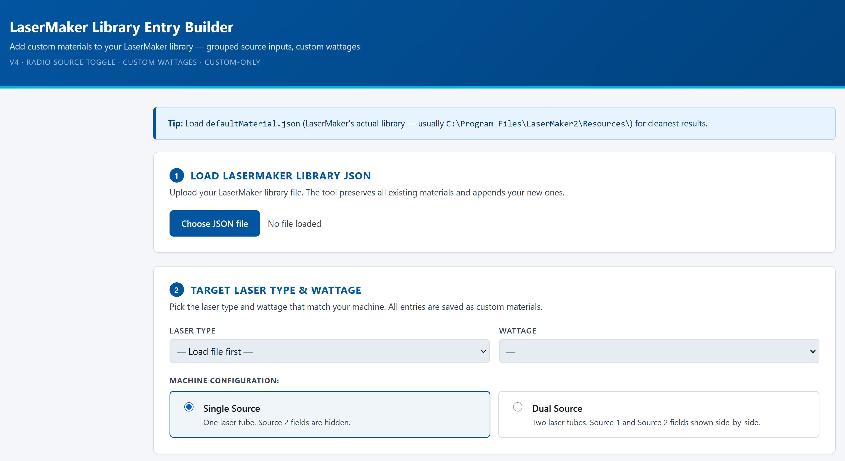 Lasermaker Material File Generator screenshot
