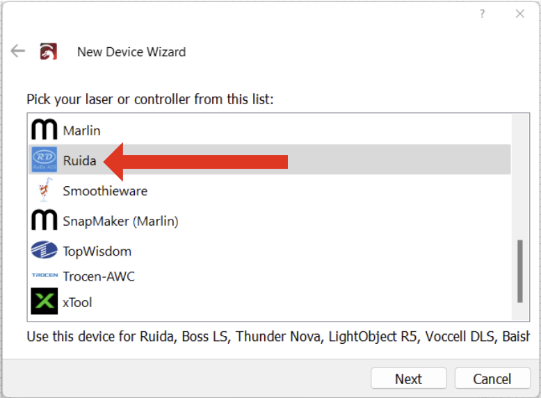 Ruida should be here if you have an active DSP License