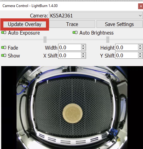 Update Overlay button in Camera Control Window