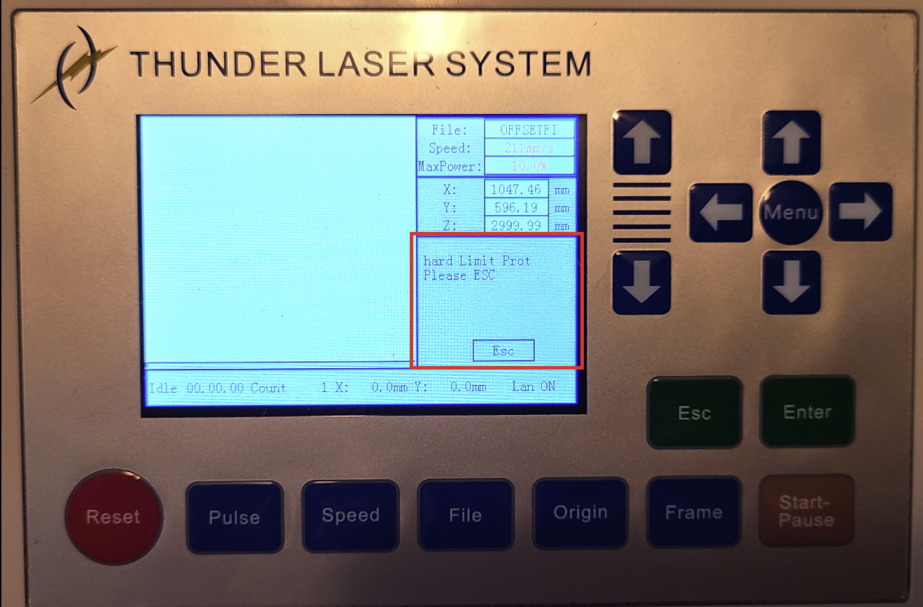 Hard Limit Prot error message on Ruida controller screen