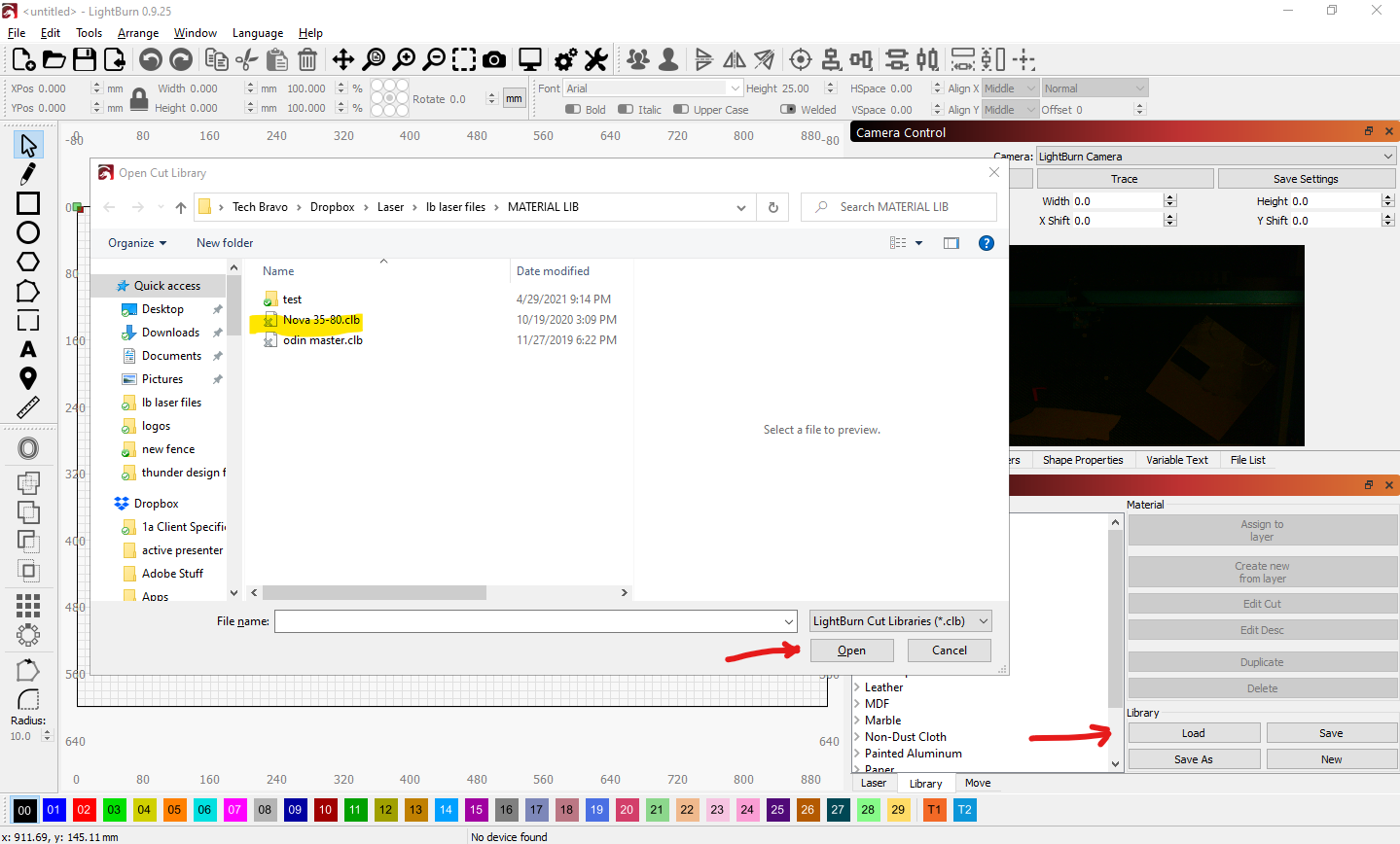 Library tab Load button