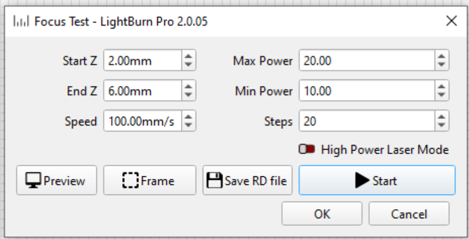 Coarse Focus Test configuration