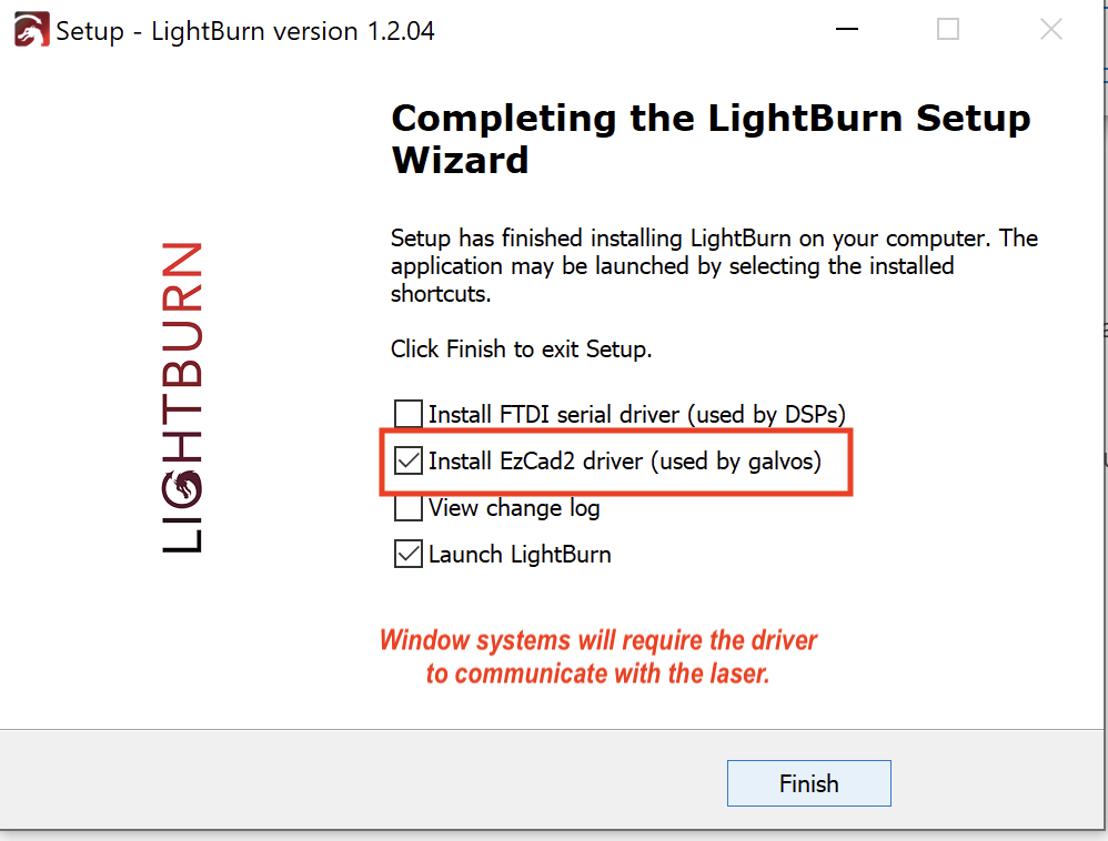 Galvo driver install screenshot
