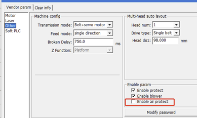 RDWorks vendor settings air protect