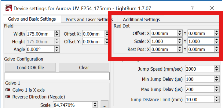 Red dot alignment settings before