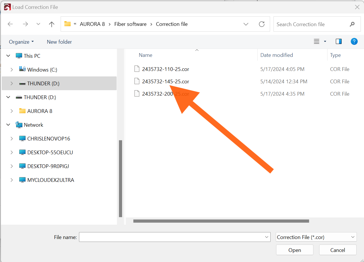 COR file selection dialog