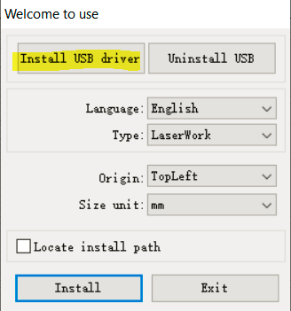 Install USB Driver screen