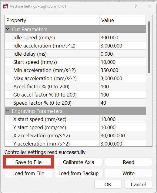 Save to File button in Machine Settings