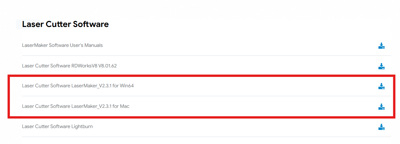 Lasermaker downloads page