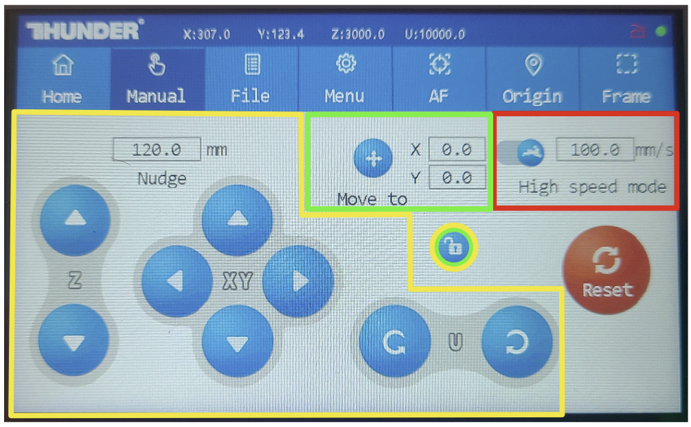 Manual Jog screen areas of control diagram