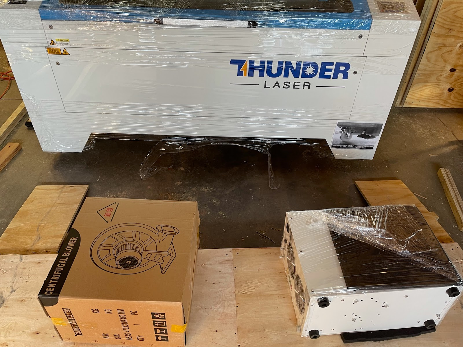 Chiller and fan removed from under the laser