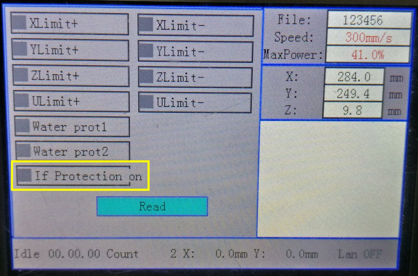 Diagnosis screen If Protection On