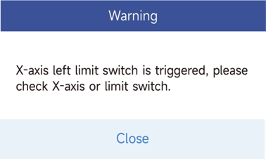 X/Y/Z axis alarm — diagnostics screen