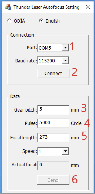 TLTool software connect and send settings