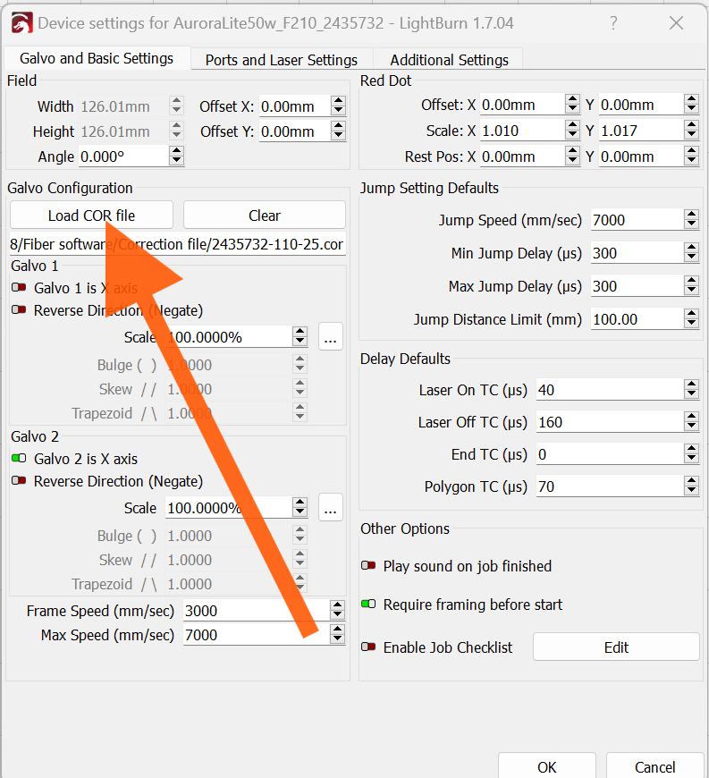 Device Settings window
