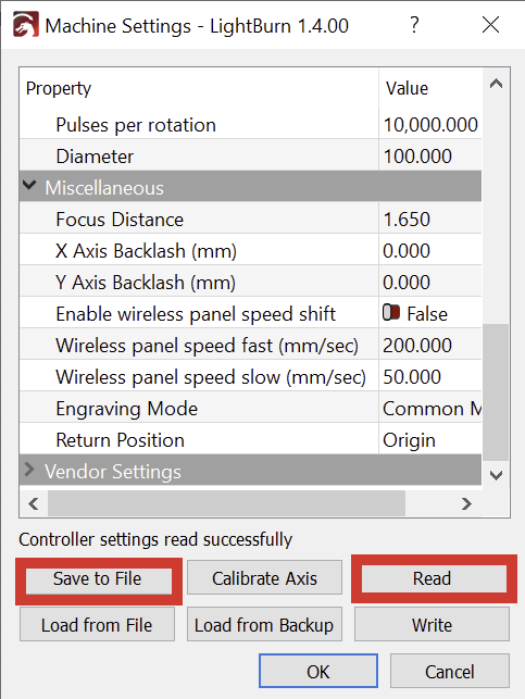 Save to File button after updating Focal Distance