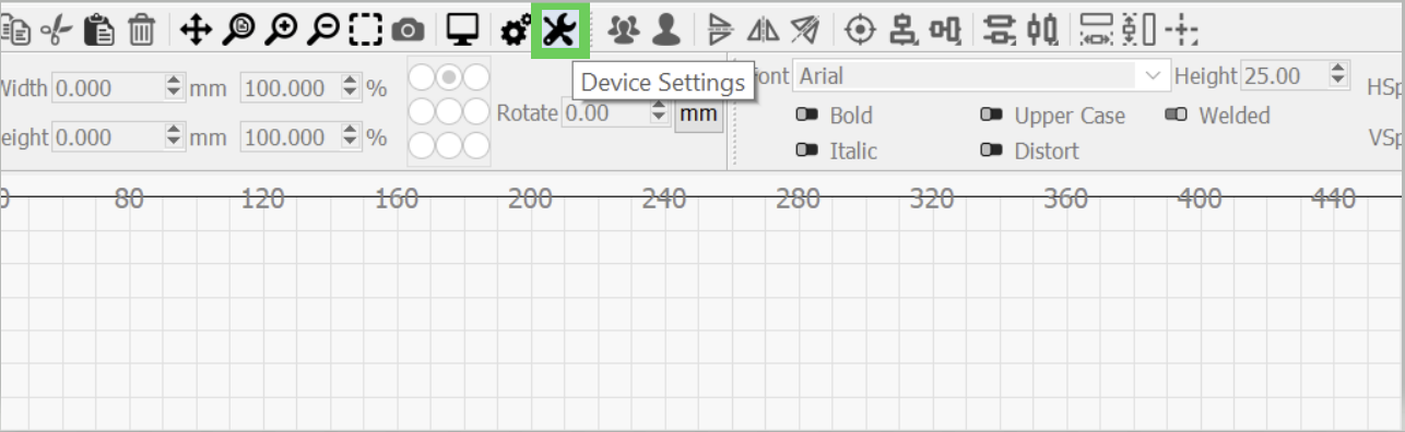 Device Settings icon in LightBurn