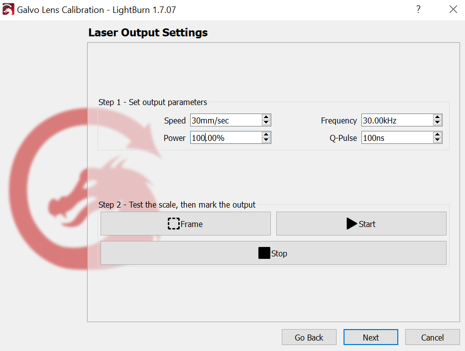 Settings for marking cardboard with UV