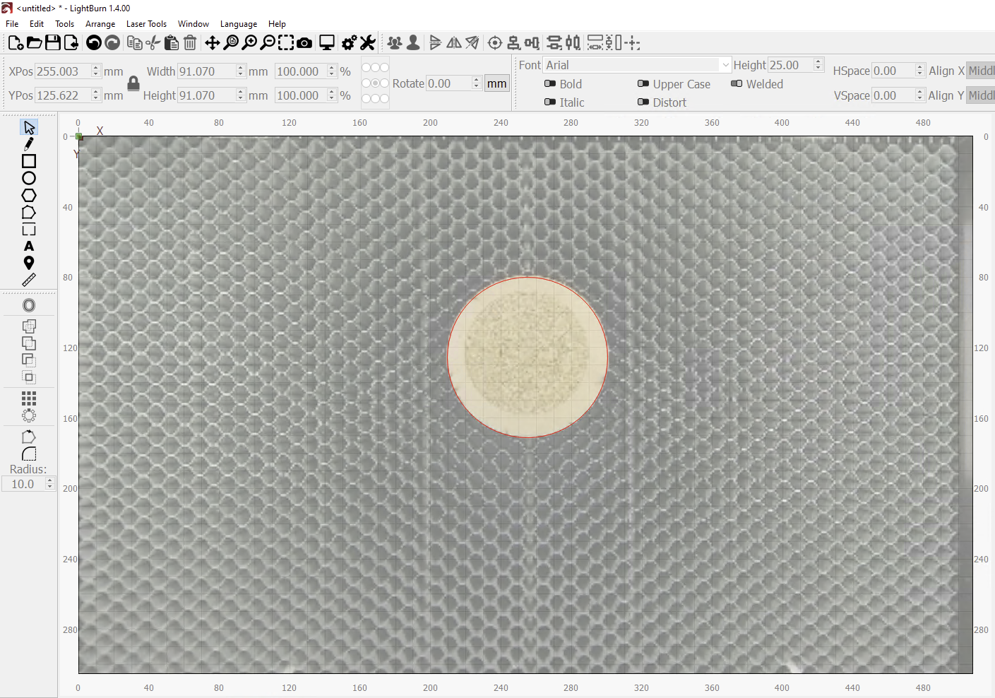 Artwork placed over camera overlay in Lightburn
