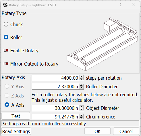 Rotary Setup data entry fields
