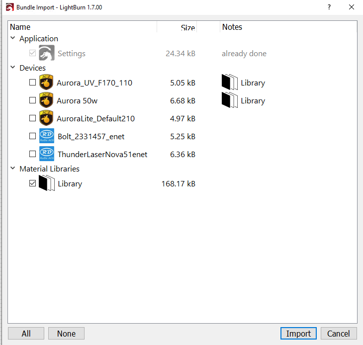 Select the .lbZip File and What all you want to import and import