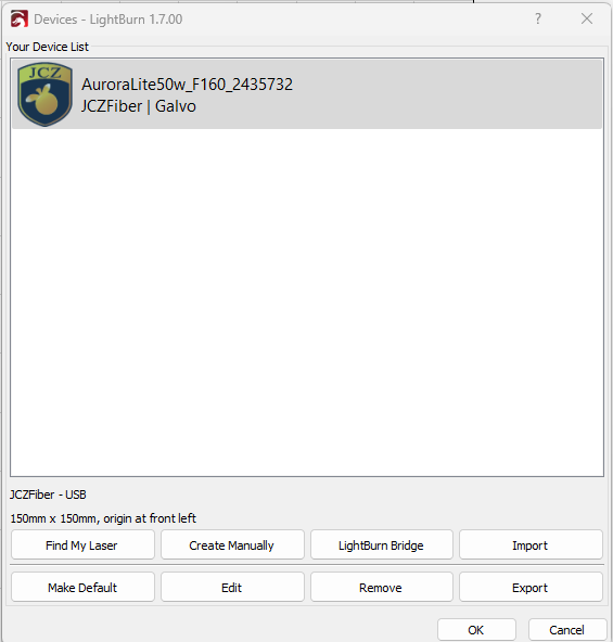 Lightburn device profile import confirmation