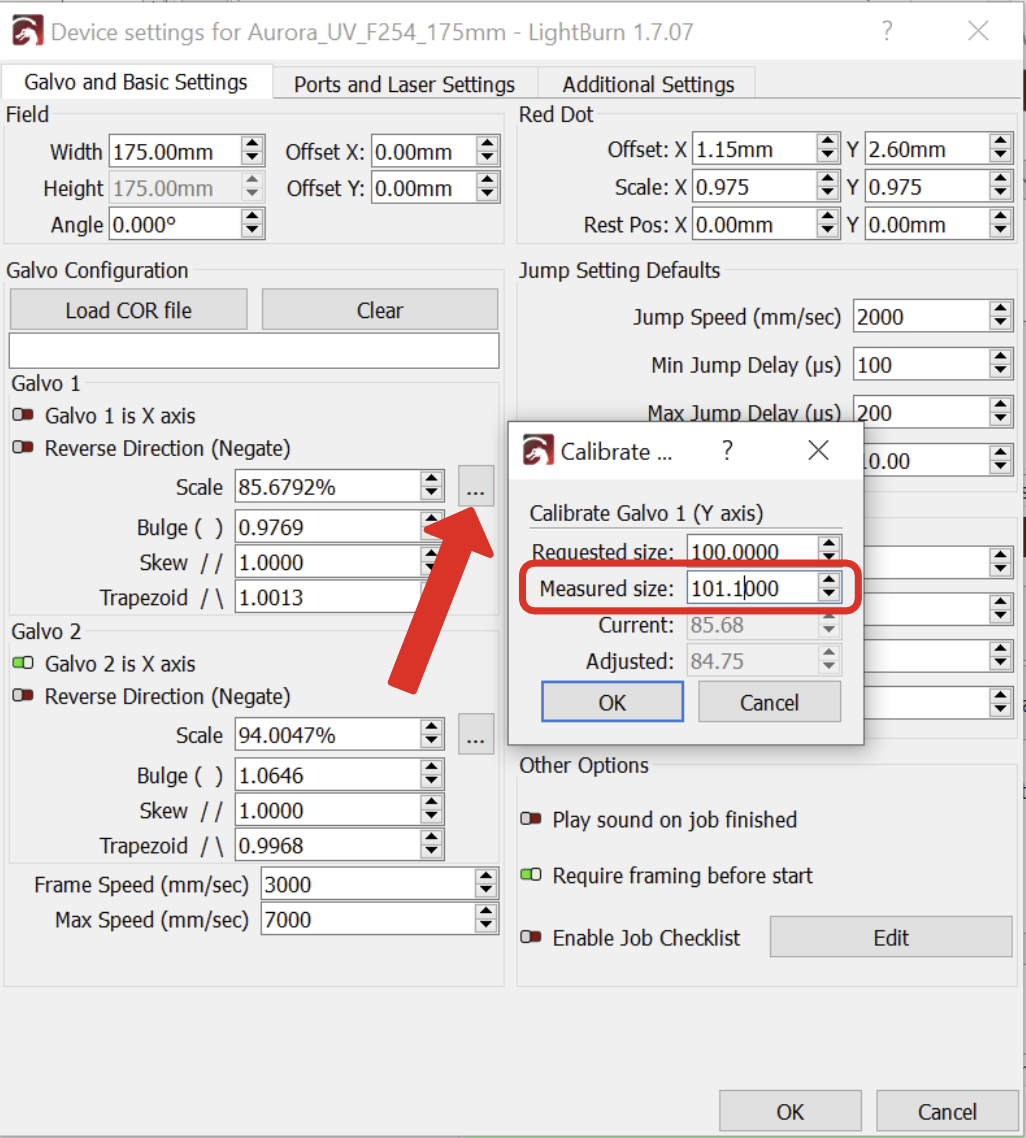 Y axis correction settings