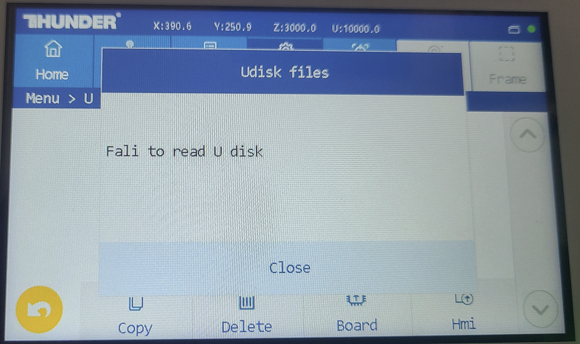 Failed to read U Disk error message