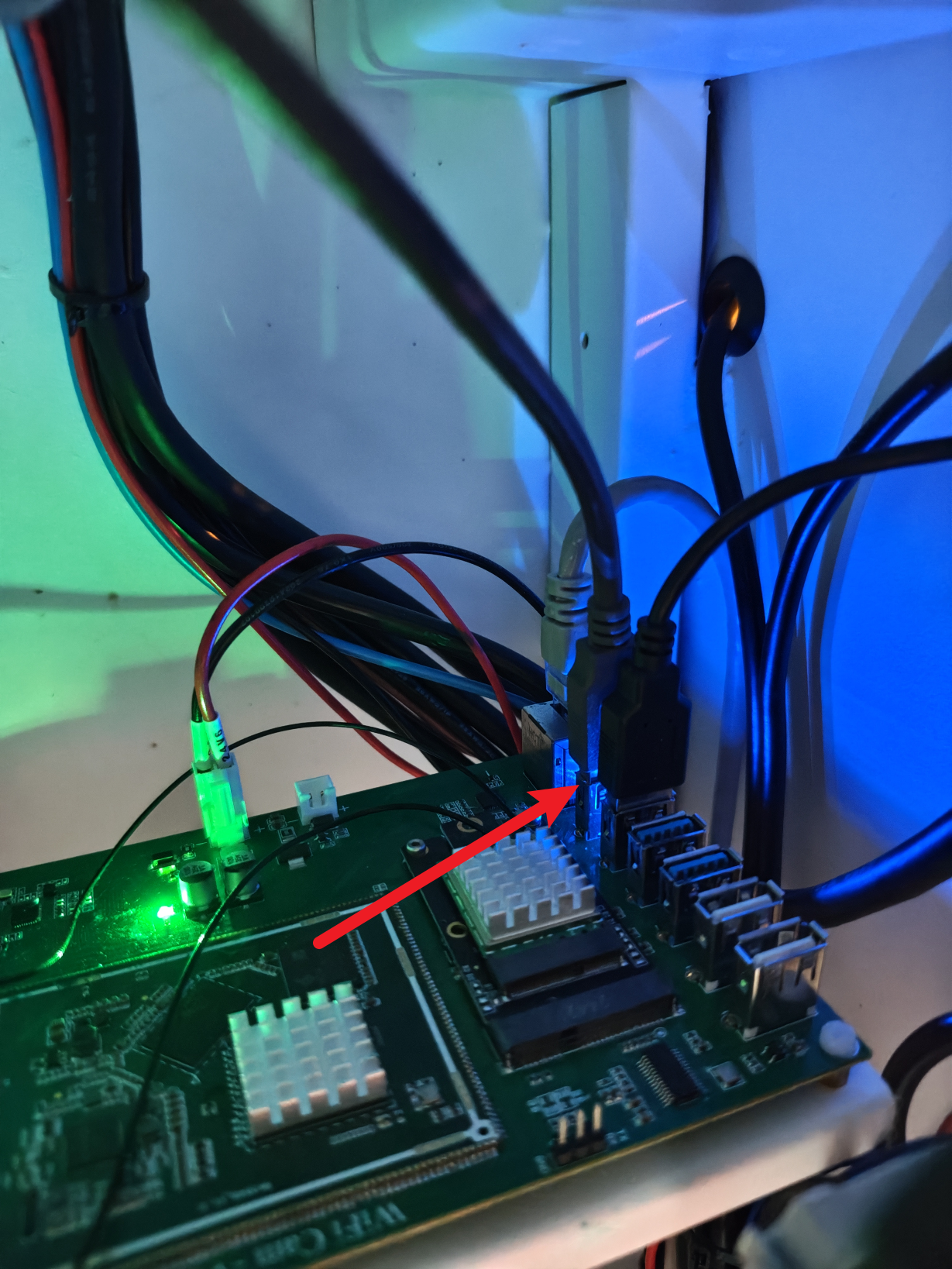 USB cable connected to WiFi board