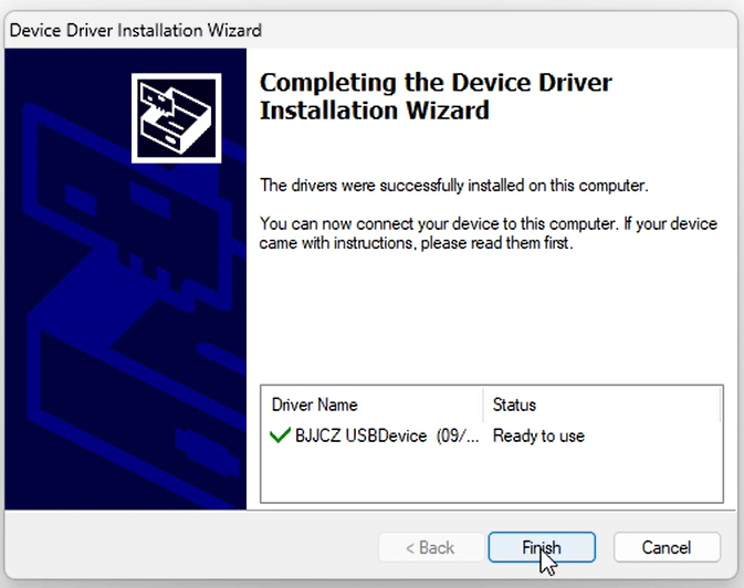 Installation success screen