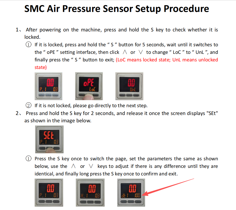 Screenshot showing the two steps to set the barometric pressure sensor DET detection delay value
