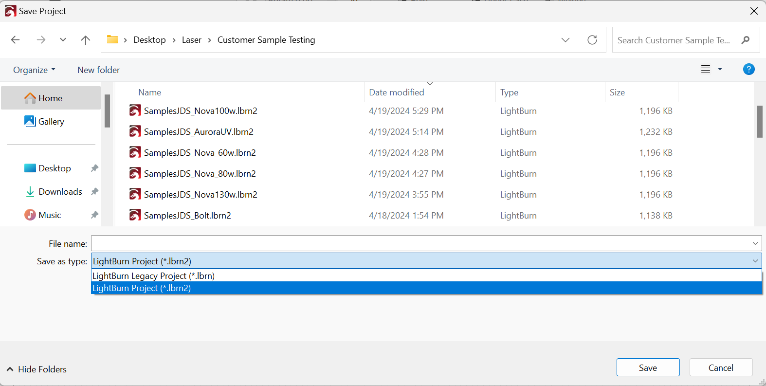 File Save As menu