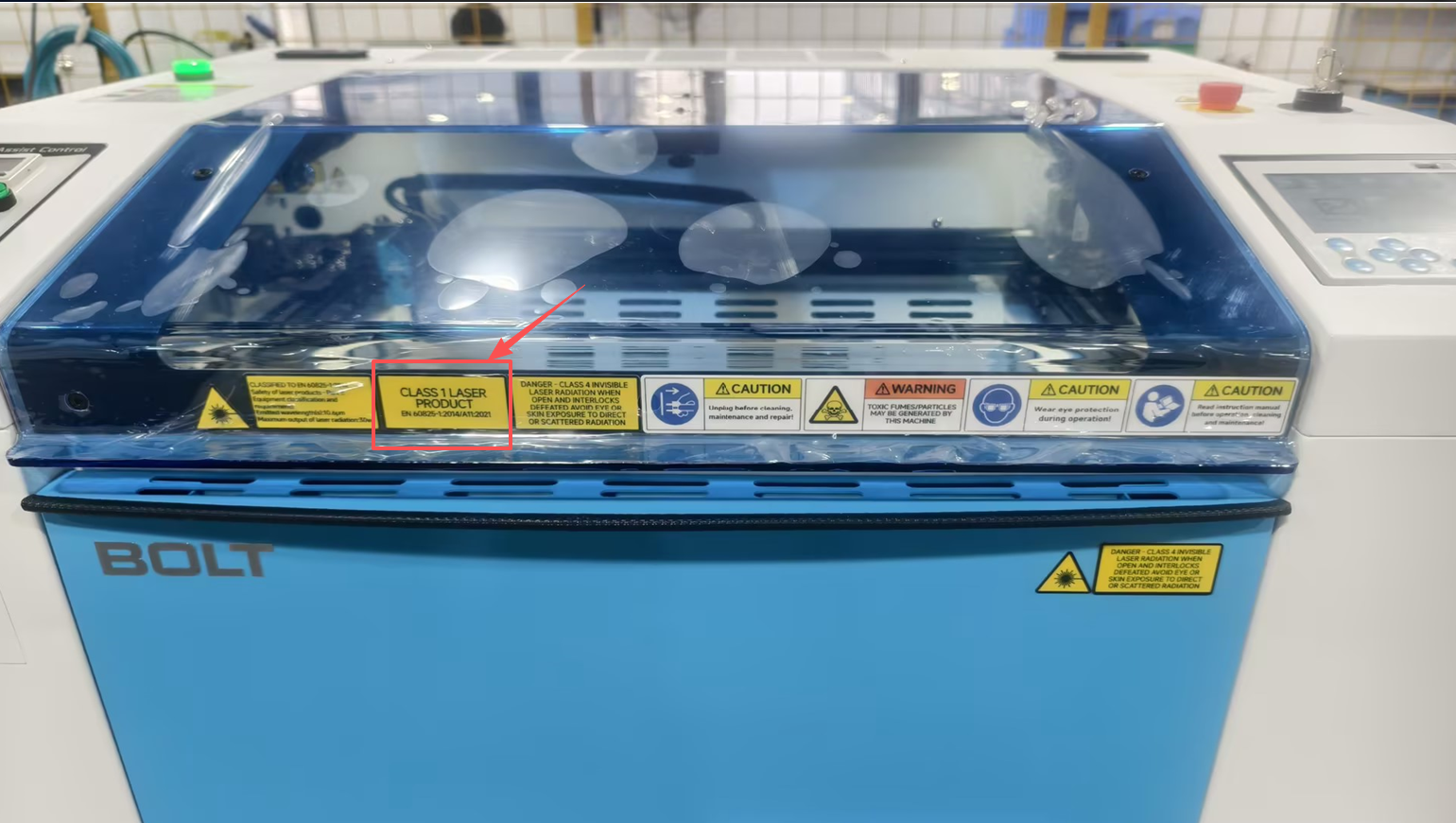 Machine sticker showing Class I identifier