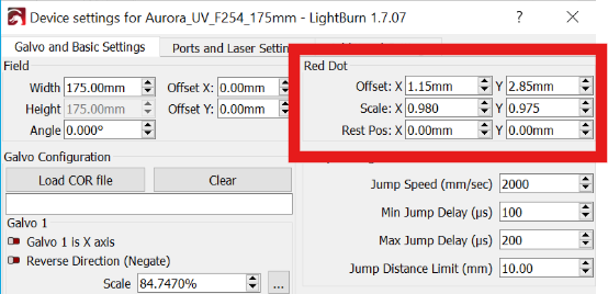 Red dot alignment settings after