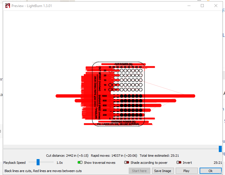 Lightburn preview showing extend space