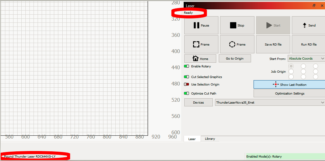 LightBurn Connected status