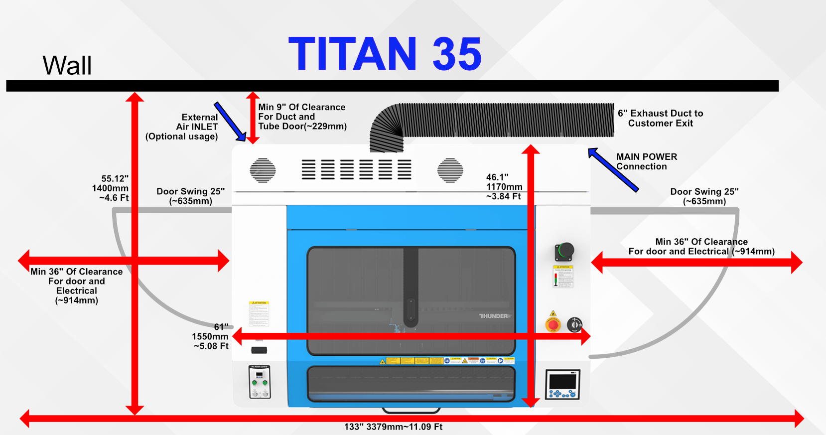 Titan and Titan Pro 35 workspace layout diagram